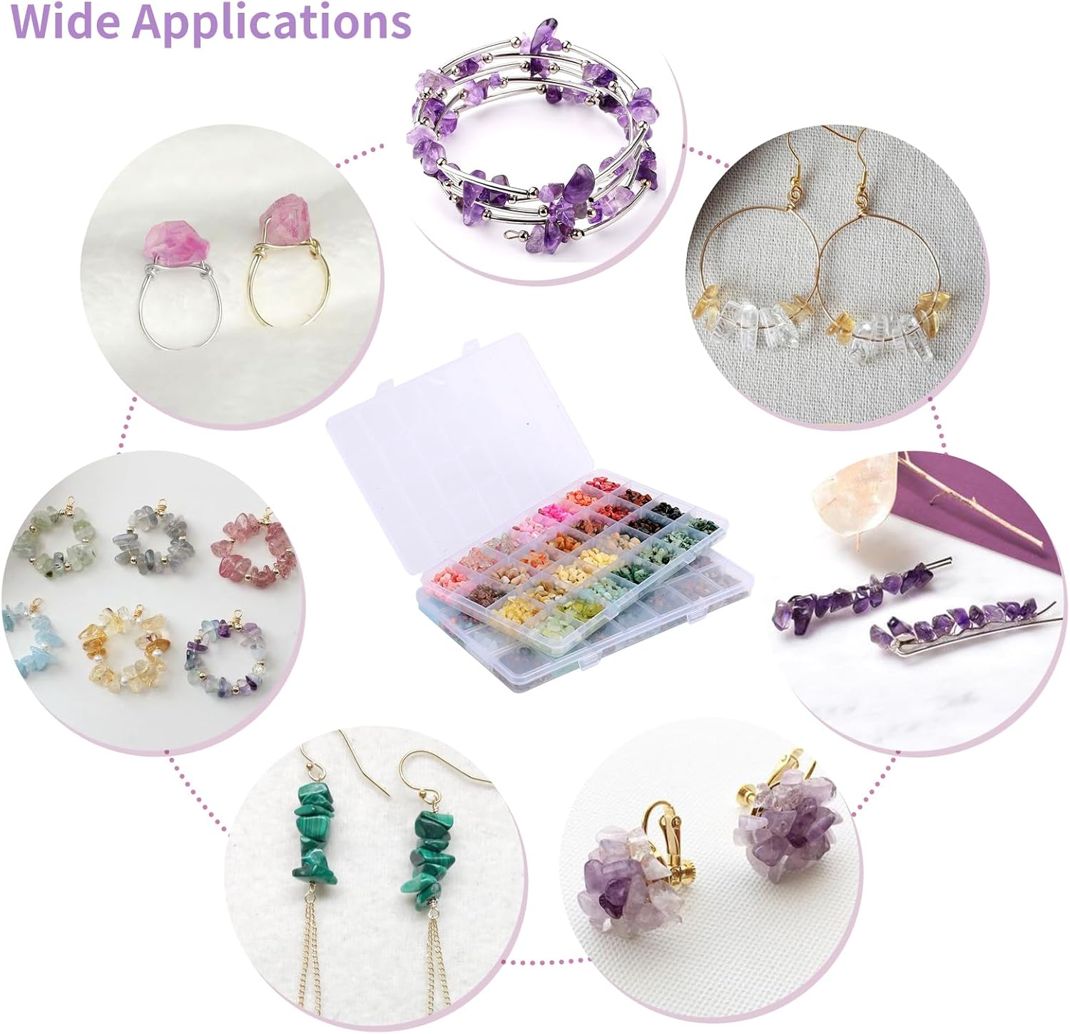 Jewelry Making Supplies Kit 1800pcs 56 Colors Crystal Beads, Bracelet Making Kit Gemstone Chip Beads Irregular