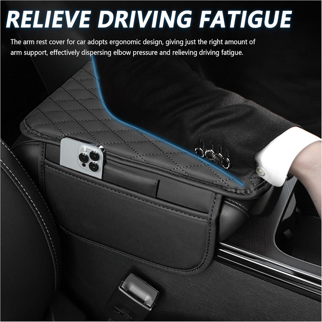Upgraded Car Center Console Cover,Microfiber Leather Car Armrest Cover Cushion with 2 Storage Bags,Universal Car