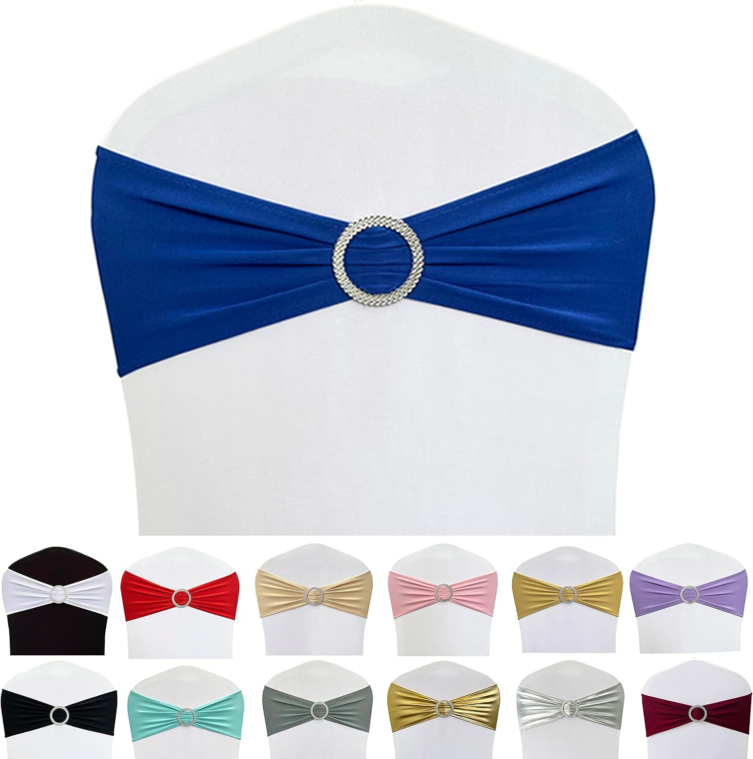 Spandex Chair Sashes Bands, Royal Blue, 50PCS