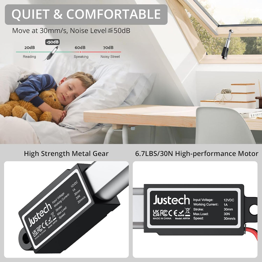 Justech 1.2"/30mm 6.7lbs/30N 12V Mini Linear Actuator, IP54 Rated 30mm/s