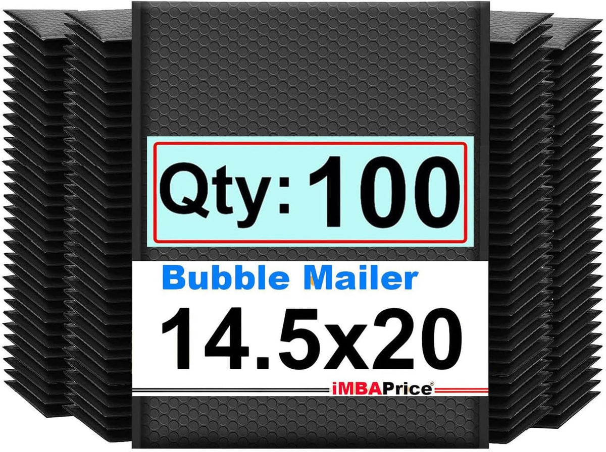 14.25x20 Inch Black Poly Bubble Mailers 100 Pack (#7), Extra Large Padded Shipping Envelopes, Self-Seal Waterproof