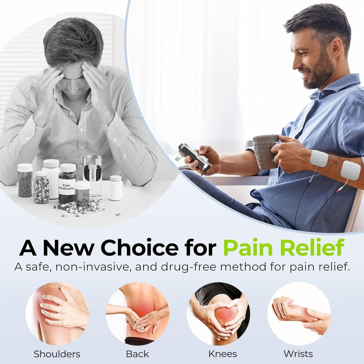 Rechargeable Digital TENS Unit Muscle Stimulator, Customizable 8-Mode