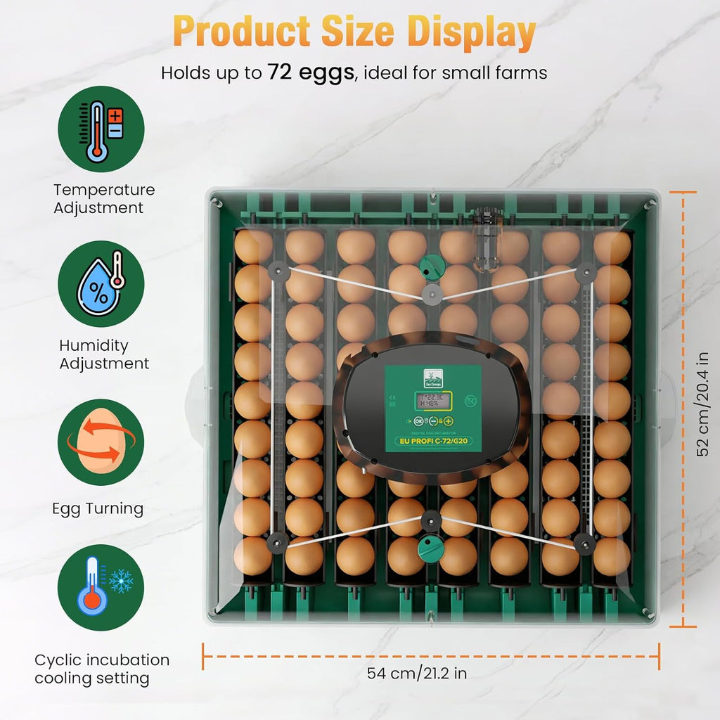 Egg Incubator for Chicken Eggs, Max 72 Egg Incubator with Auto Turner