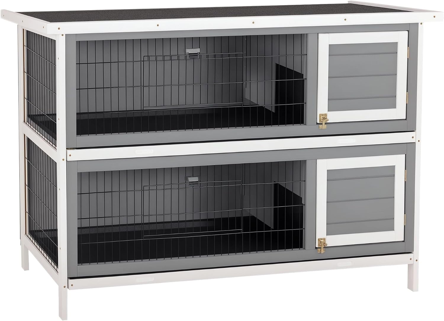 54" 2-Story Large Rabbit Hutch Bunny Cage Wooden Pet House Small Animal Habitat with Lockable Doors, No Leak Tray and