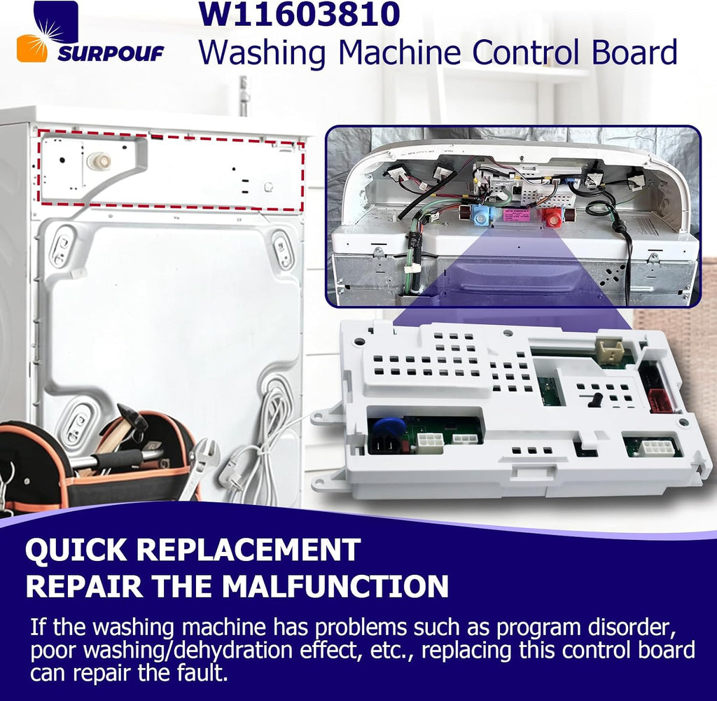 W11603810 W11578565 Washer Control Board Compatible with Whirlpool Replacement 4980453 AP7193495 FIX16744838 WTW4816FW3