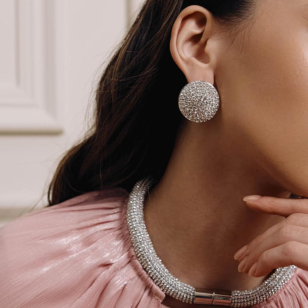 Statement Hypoallergenic Stud Earrings for Women Luxury Prom Jewelry Rhinestone Earrings for Women Sparkly Aretes
