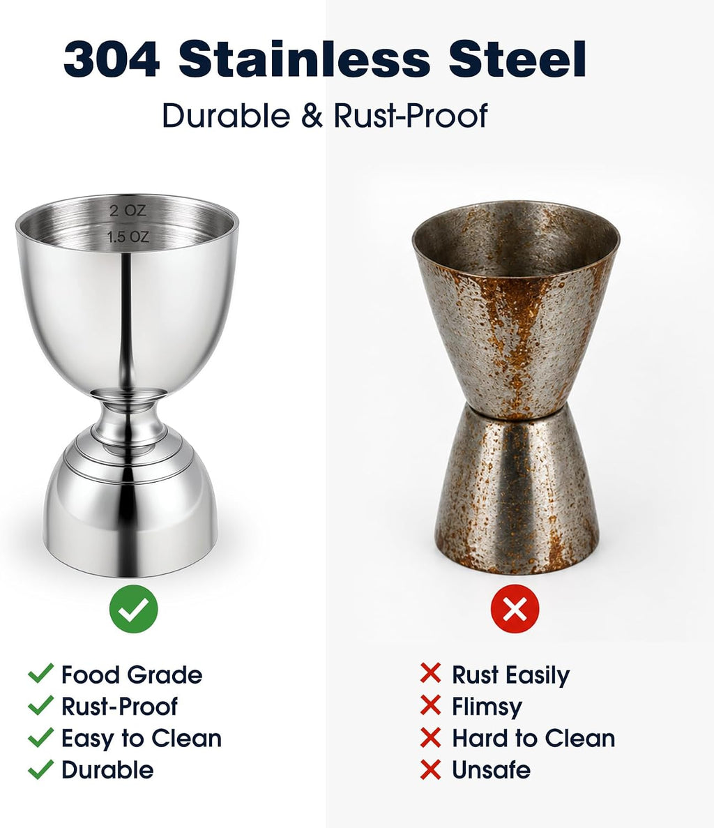 Stainless Steel Double Jigger - 2 oz & 1 oz Shot Measure with Inside Markings, Cocktail Bartending Jigger for Home