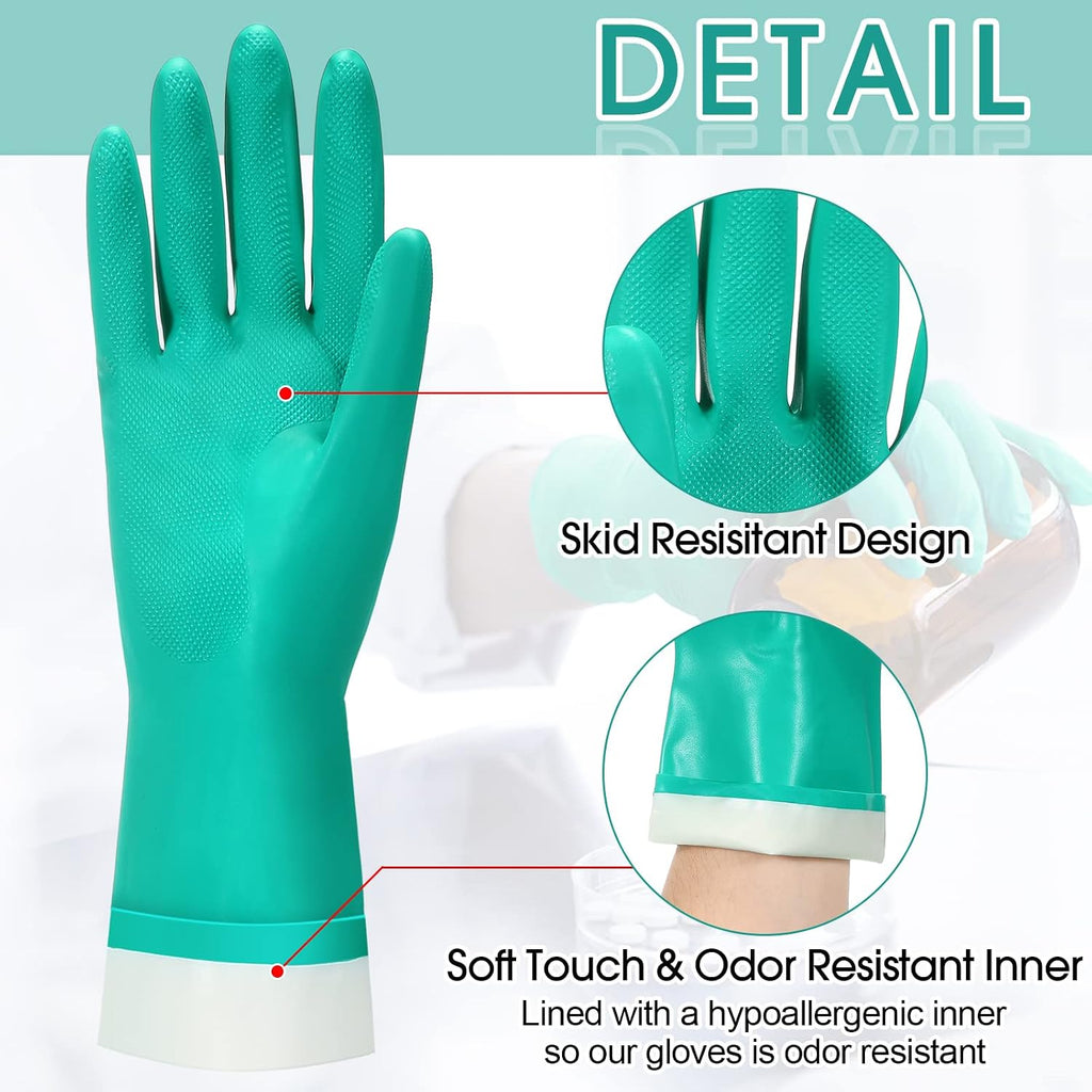 20 Pairs Chemical Resistant Gloves 15 Mil Nitrile Gloves,Large | Reusable Green Rubber Gloves for Cleaning, Resist
