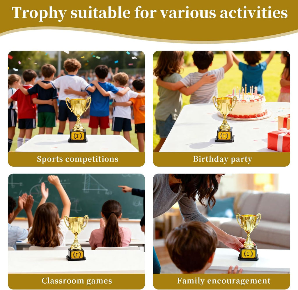 7.48" Gold Plastic Trophy Award with Pre-Attached 1st Place Label, Small Winner Cup for Kids Sports, Parties, School