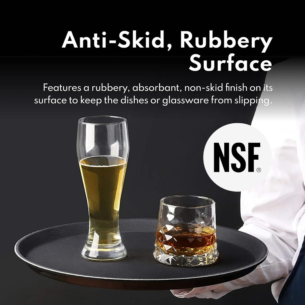 Non-Slip Serving Tray, 18 Inch Round Black Plastic