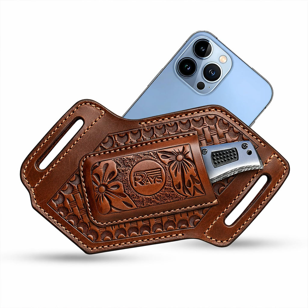 Leather Knife Sheath for Belt Pocket Folding Knife Holder Compact Draw Knifes Carrier EDC Tools Holster