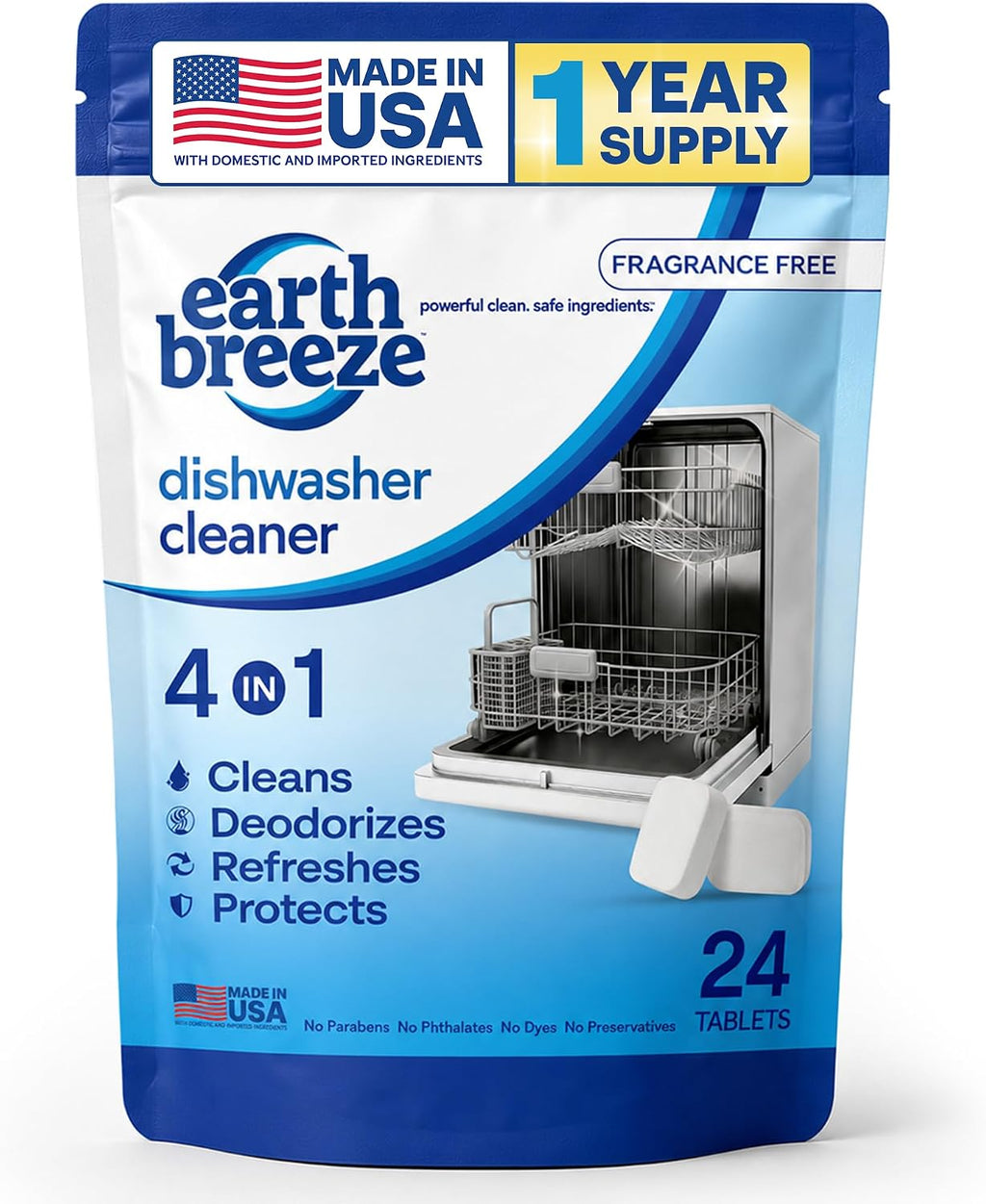 Dishwasher Cleaner Tablets 4-in-1 Fragrance Free