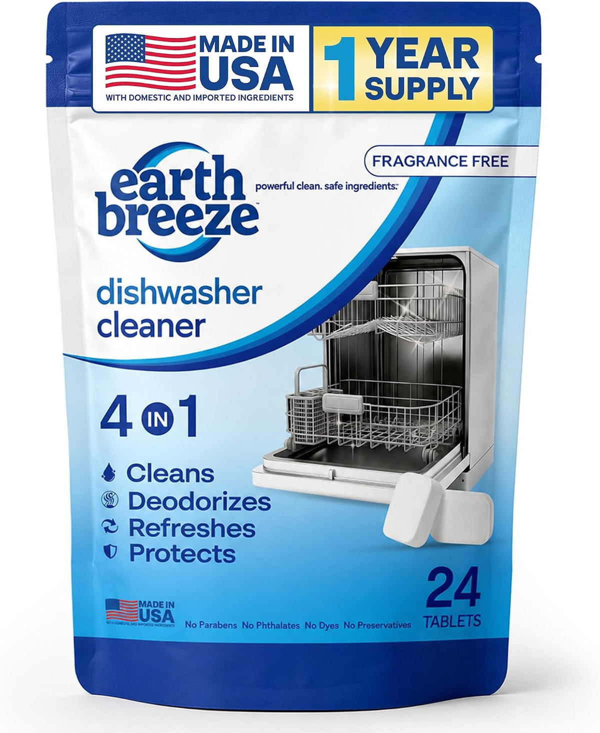 Dishwasher Cleaner Tablets 4-in-1 Fragrance Free