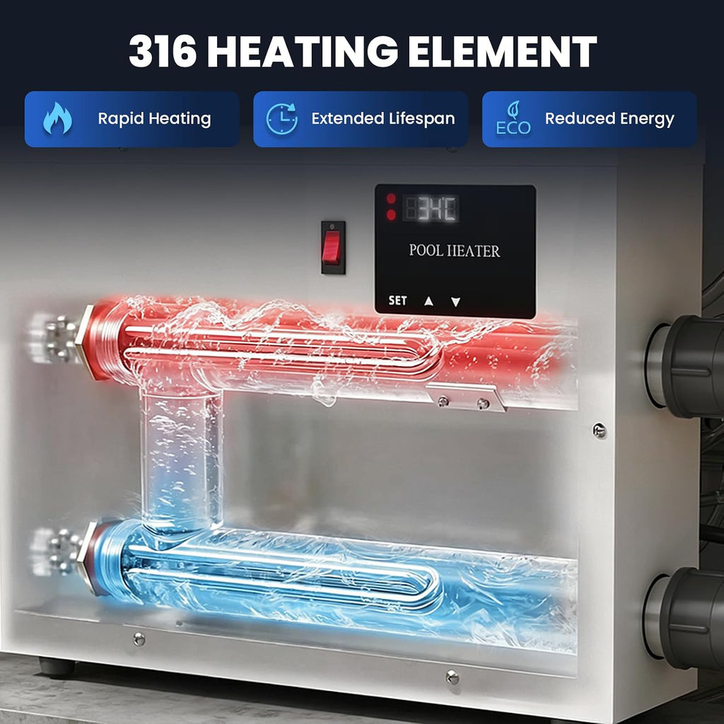18KW SPA Heater, 220V Electric Pool Heaters Hot Tub Thermostat | Touchscreen Control, °F/°C Switching, 77-122℉ Temp