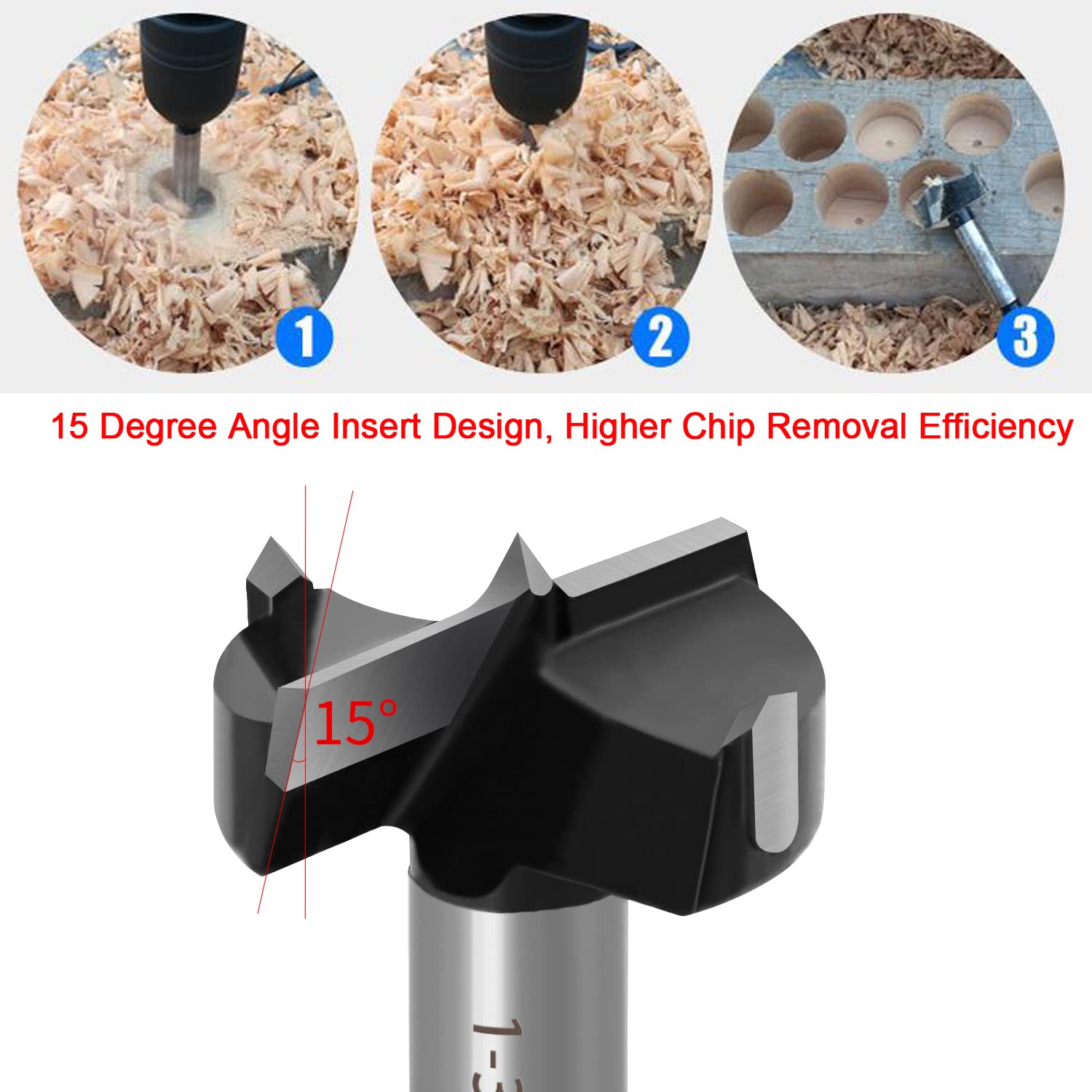6PCS Large Size Forstner Bit set, 1-3/8Inch to 2-3/4Inch Carbide Tipped Forstner Drill Bit for Hard Wood, Wood