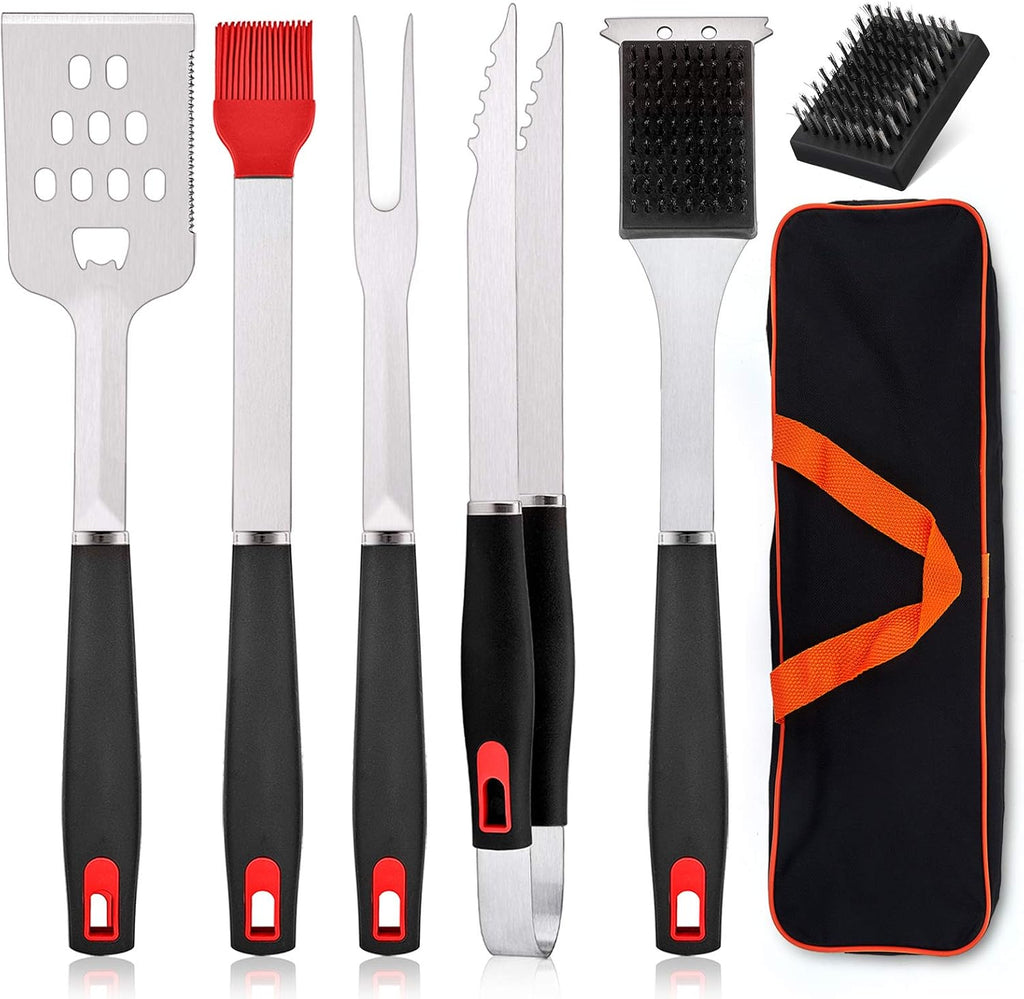 BBQ Grill Accessories Set of 7, Stainless Steel Grilling Tools Set with Storage Bag, Heavy Duty Grill Spatula, Tong