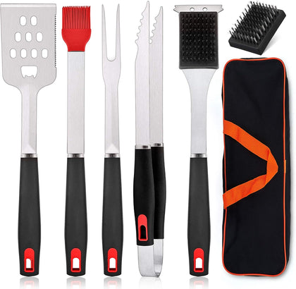 BBQ Grill Accessories Set of 7, Stainless Steel Grilling Tools Set with Storage Bag, Heavy Duty Grill Spatula, Tong