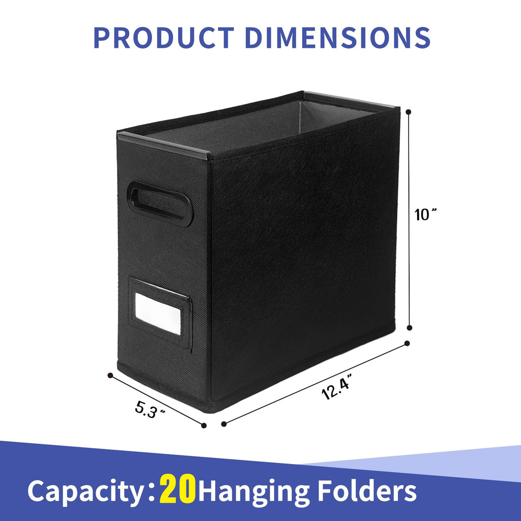 2 Pack Collapsible File Storage Box for Letter Size Documents, Portable File Organizer Box with Plastic Rails and