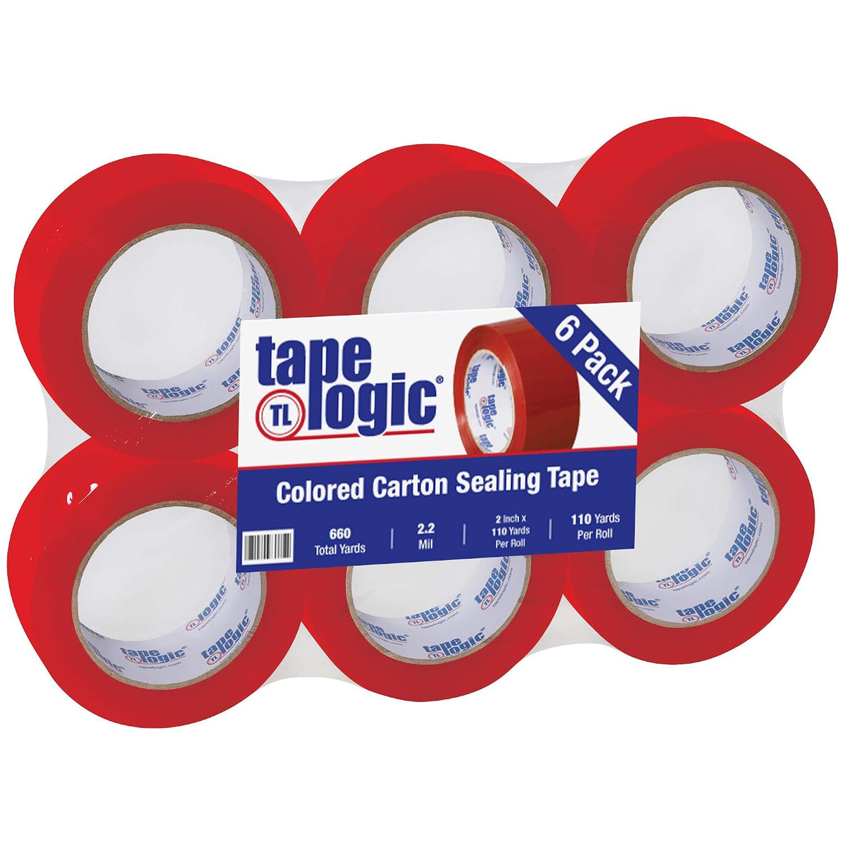2 Inch x 110 Yards Red Packing Tape, 2.2 Mil Thick, Pack of 6 Rolls