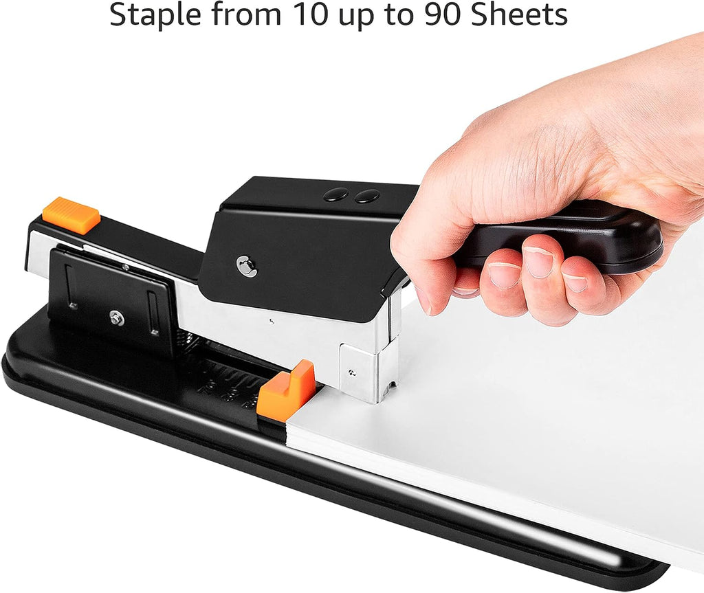 Heavy-Duty Stapler, 90 Sheets High Capacity, Non-Slip, Large Office Stapler with 1000 Staples, Black