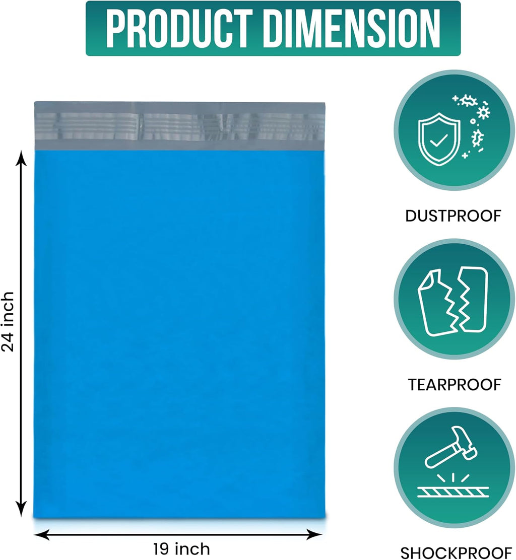 #7 19x24 [100 Pack] Blue Poly Mailers Shipping Bags, Strong Mailing Envelopes, Multipurpose Mailers, Waterproof &