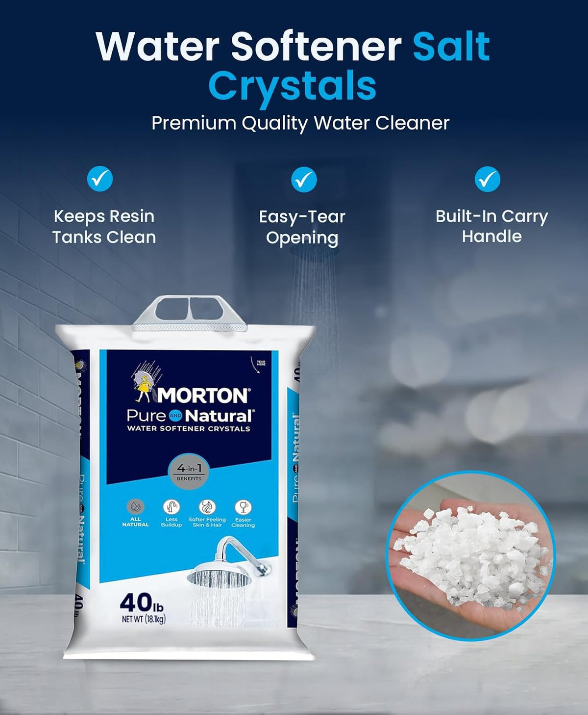 Morton Water Softener Salt Crystals, Solar Salt, 40 lb Bags (4 Pack)
