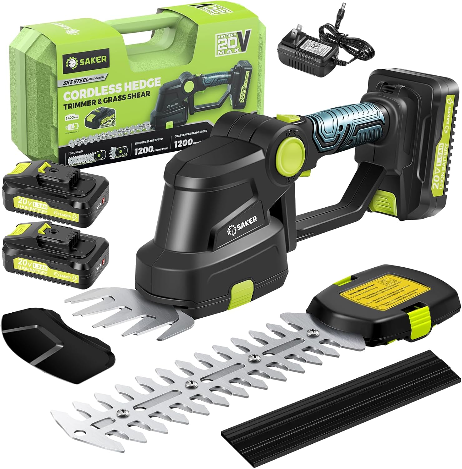 20V Cordless Hedge Trimmer,2 in 1| Bush Trimmer with 2 Battery | Electric Shrub Trimmer Grass Shears , Handheld Grass