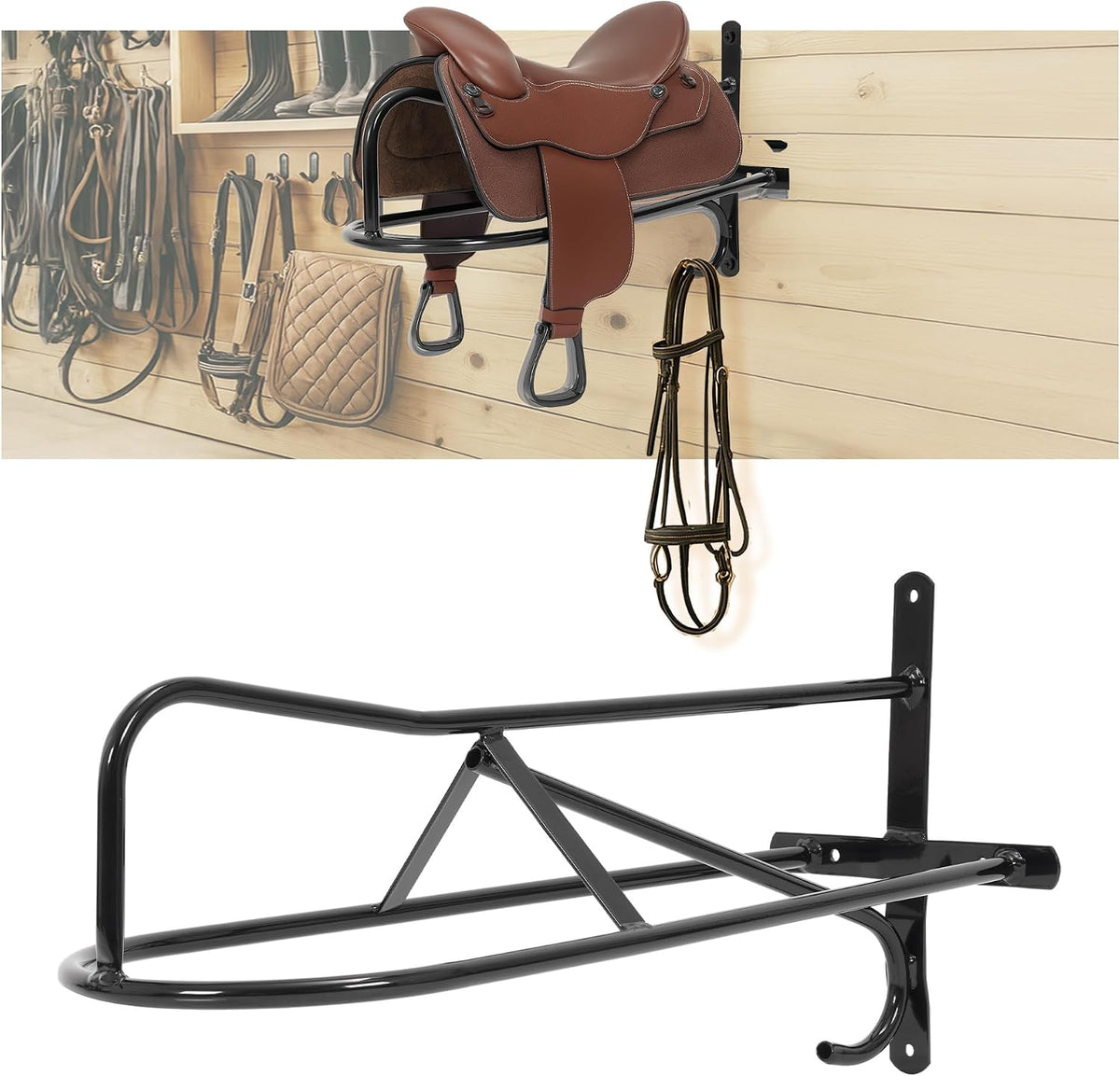 1Pc Saddle Rack Wall Mounted 22.3 x 11.1 x 8.6 Inch with Bridle