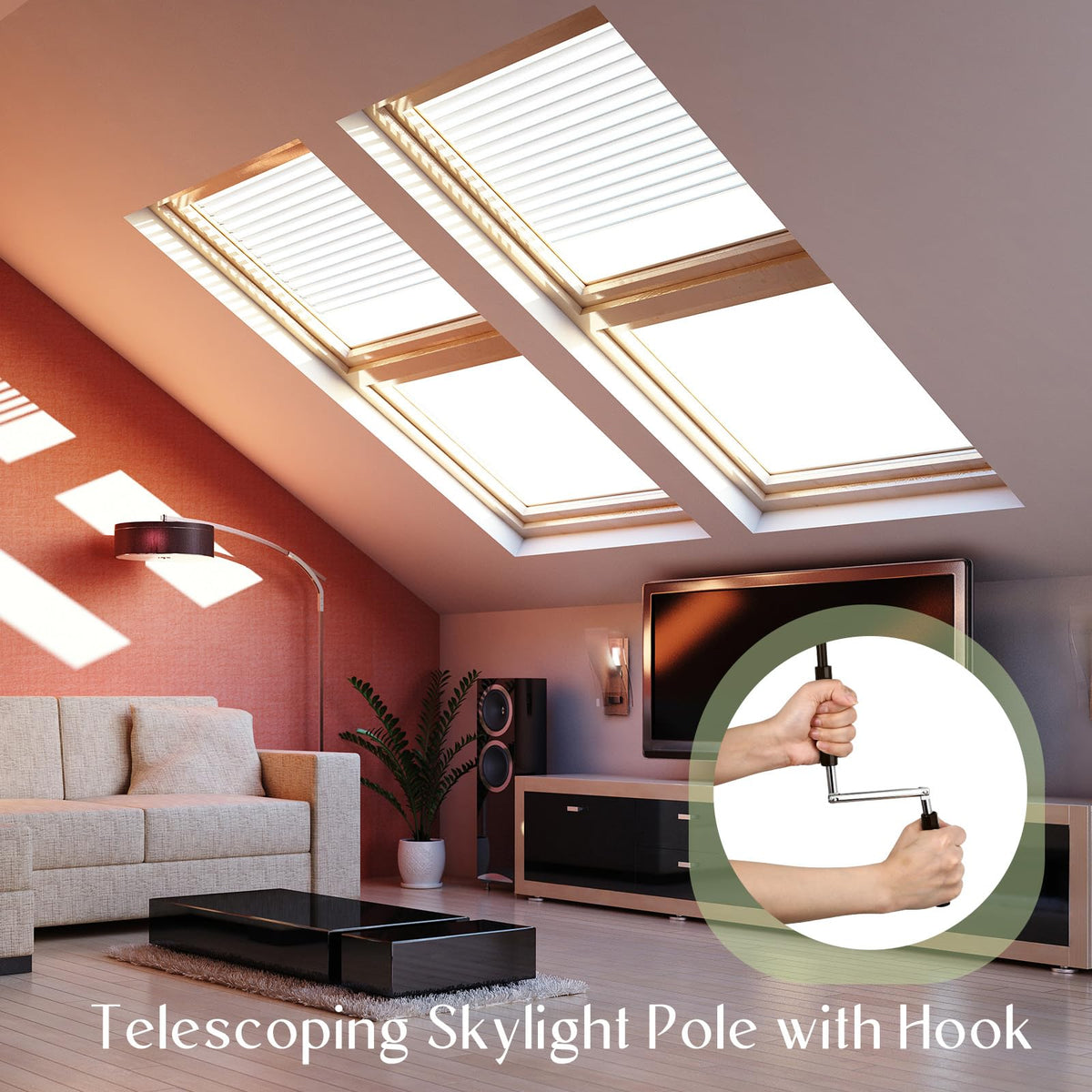 1 Pack Skylight Opener Pole Universal Shade Crank Wand, Brown