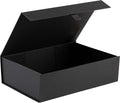 Hard Black Gift Box With Magnetic Closure Lid 10.5"x7"x3" Pack Of 2 Black Ribbed Rectangle Favor Boxes With Black