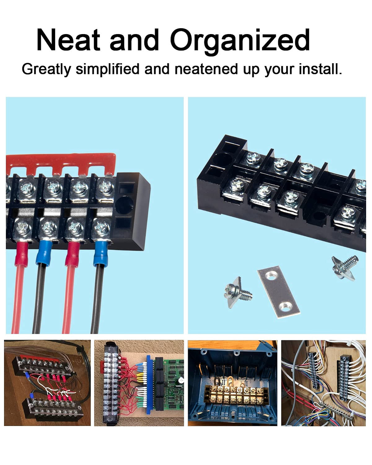 Terminal Block, 5 Circuits 600V 15A Dual Row Screw Terminal Strip, 5 Sets