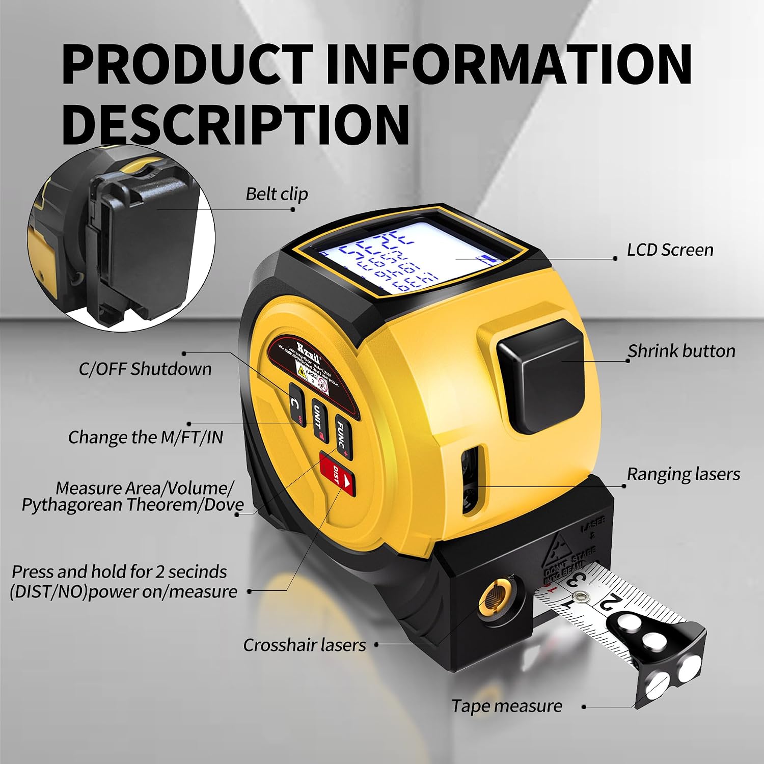 Laser Tape Measure 3 in 1 Laser Rangefinder Tape Measure 131ft Laser Measuring Tape & 16ft Tape Measure for
