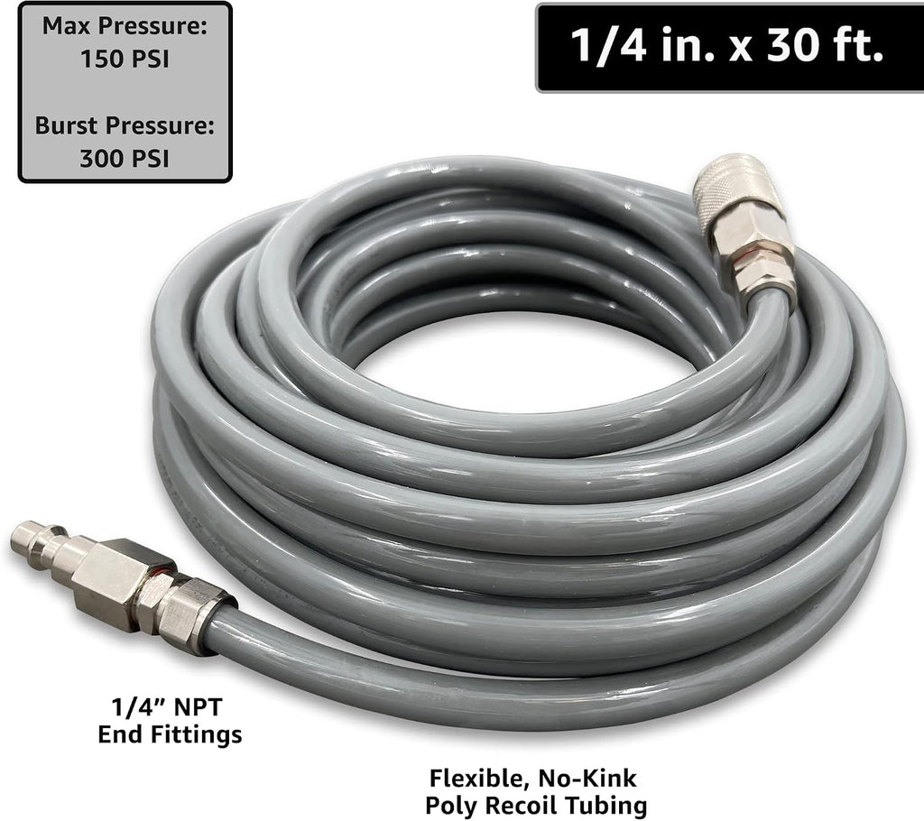 JACO ViperFlow Polyurethane Coiled Air Hose Kit - 1/4" x 30 ft. (Storm Gray)