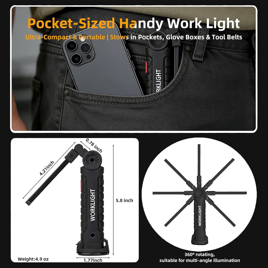 Tool Fathers Day Dad Gifts for Men Him Husband, LED Rechargeable Work Light for Mechanic with Magnetic Base Hook