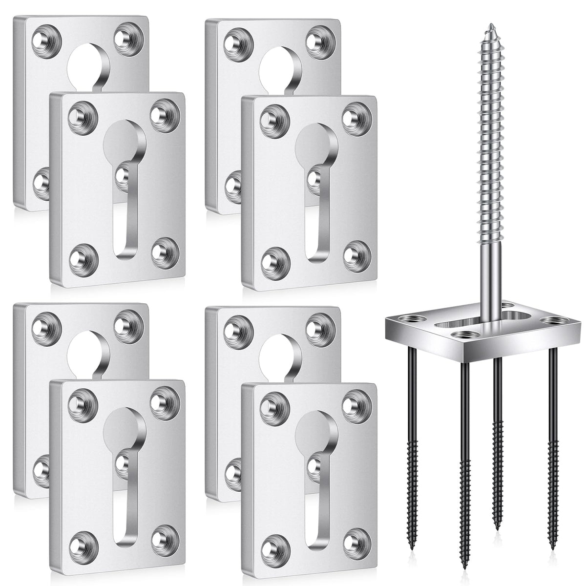 8 Sets Newel Post Mounting Kit, Handrail Fastener, Silver
