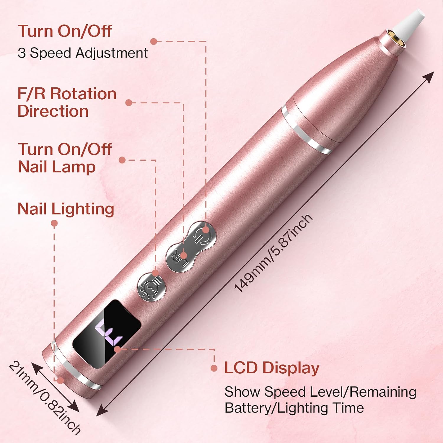 Cordless Electric Nail Drill with UV Light Lamp,Portable Nail File for Acrylic Gel Nails,LCD Display,12 Bits