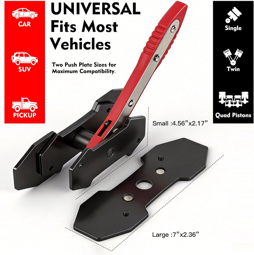 Brake Caliper Compression Tool, 360° Ratcheting Piston Compressor, 2 Steel Plates, 2 Hooks