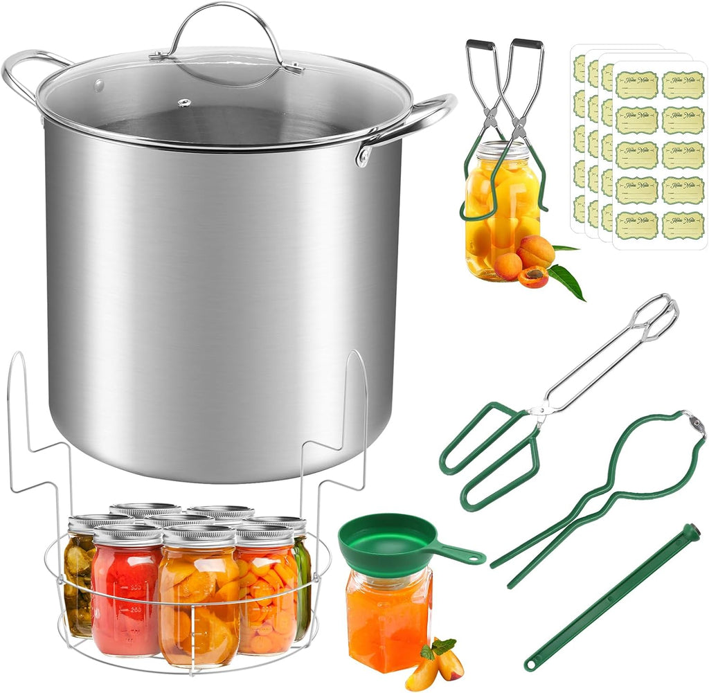 Stainless Steel 21.5 QT Canning Pot with Rack & Lid, Canning Supplies Starter Kit and 6 Pieces Tools Set, Water Bath