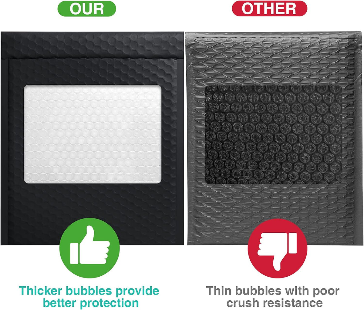 Bubble Mailers 8.5x12" Padded Envelopes Black 25 Pack Self Seal