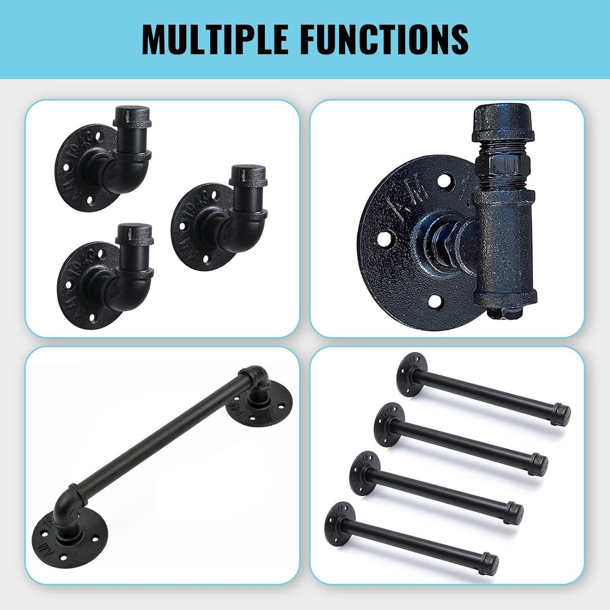 Floor Flange - 1-1/4" Malleable Iron Pipe Fittings, 4 Threaded Holes, Vintage Style for DIY, 4 Pack