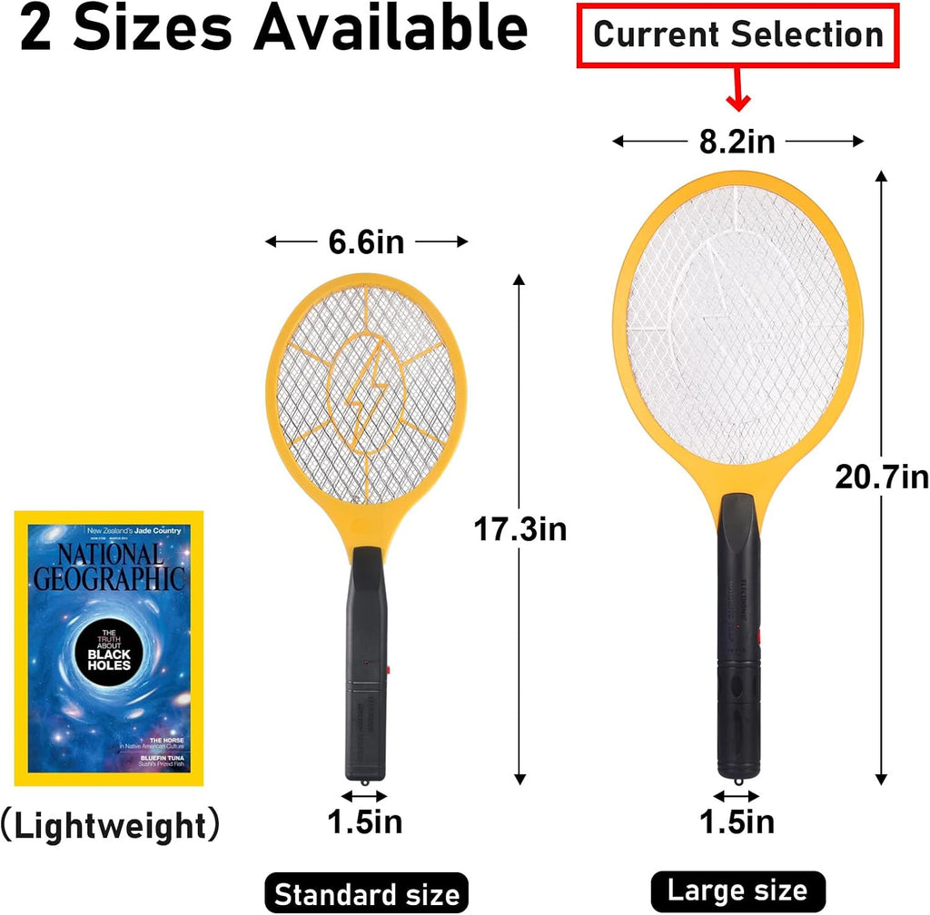 Electric Fly Swatter Handheld Bug Zapper - Indoor Outdoor 20in Zapping Racket for Pest Mosquito & Flies - Battery