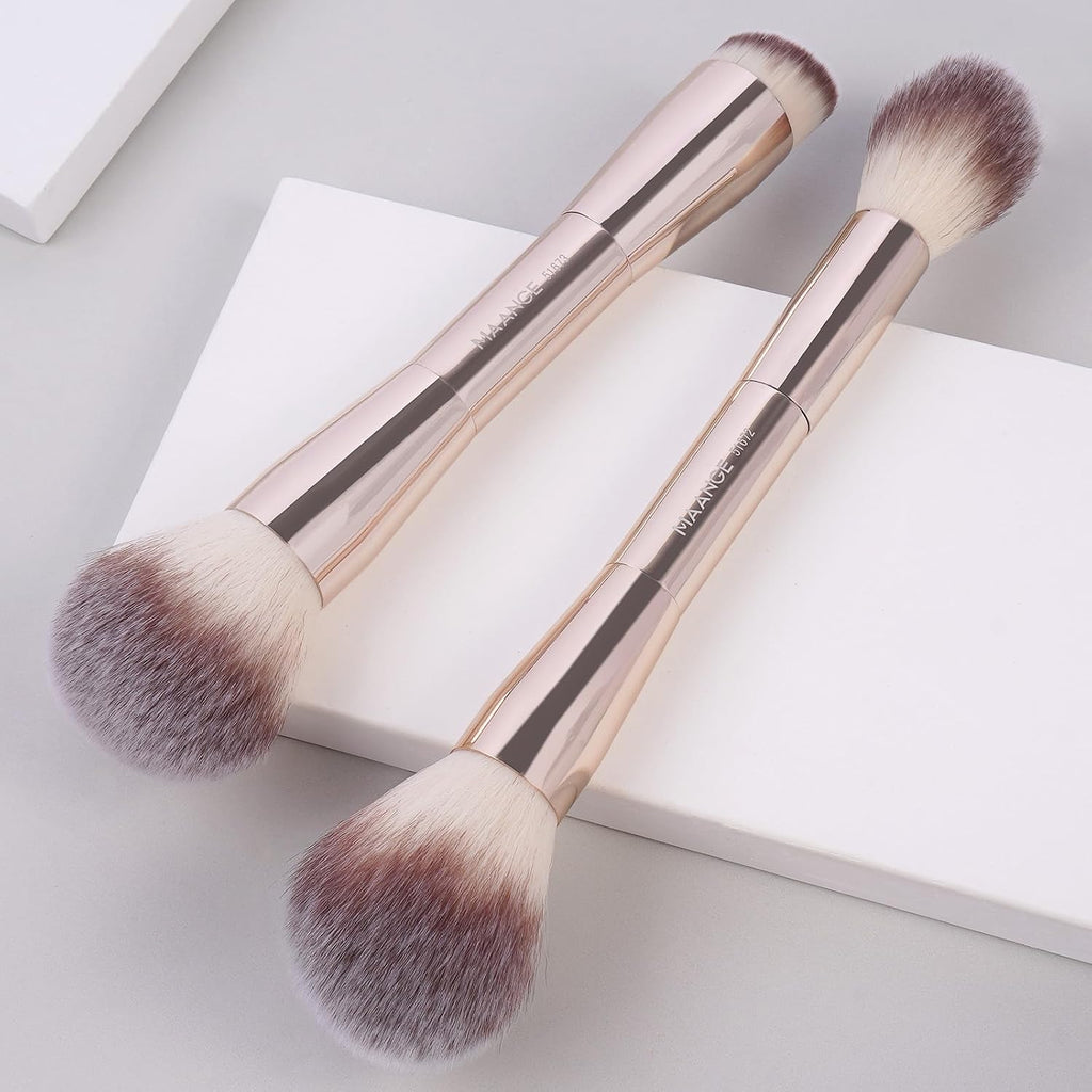 Foundation Makeup Brushes, 2Pcs Double Ended Makeup Brush for Blending Liquid Powder Concealer Cream Blush Buffe (Gold)