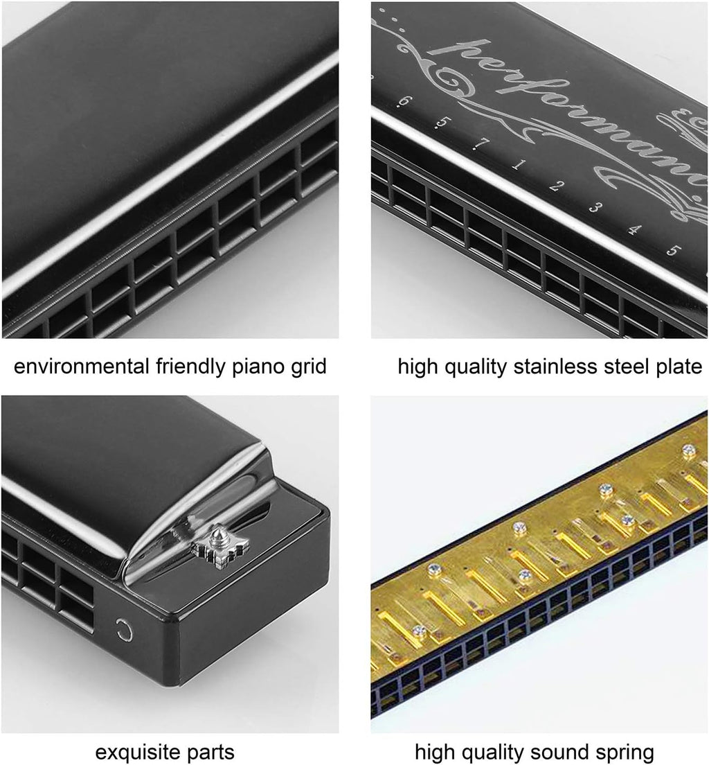 Harmonica Professional Harp Armonica Key of C 24 Hole Polyphony Diatonic Mouth Organ with Case for Blues Folk Jazz
