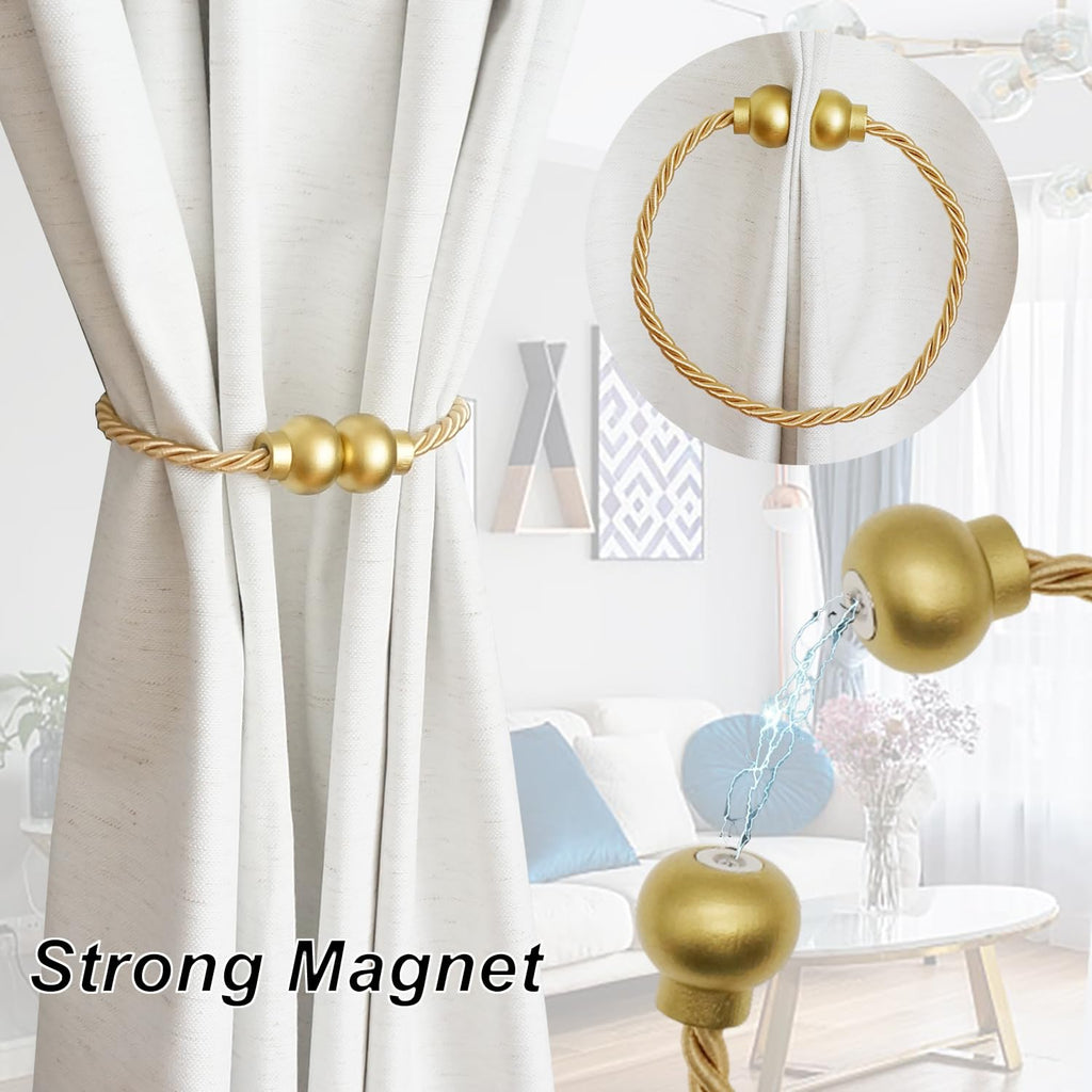 2 Pack Magnetic Curtain Tiebacks Modern Handmade Rope Curtain Tie Backs Decorative Drapes Weave Holdbacks for Home