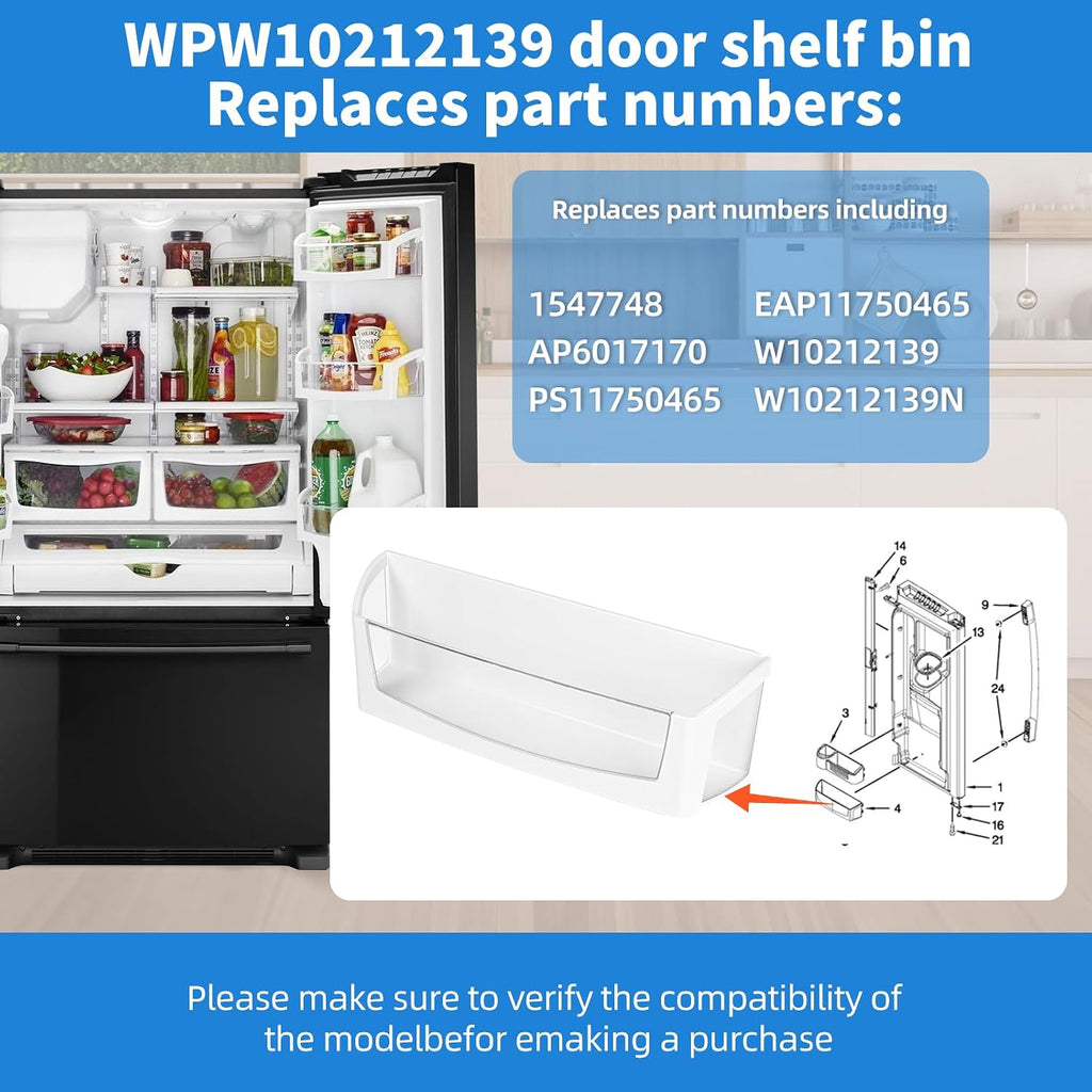 WPW10212139 Refrigerator Door Shelf Bin Compatible with Maytag Whirlpool