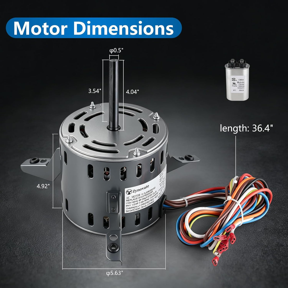 0131F00042SP Blower Fan Motor 1/2 HP 1130RPM 115V 7.0A 4-Speed Blower Motor