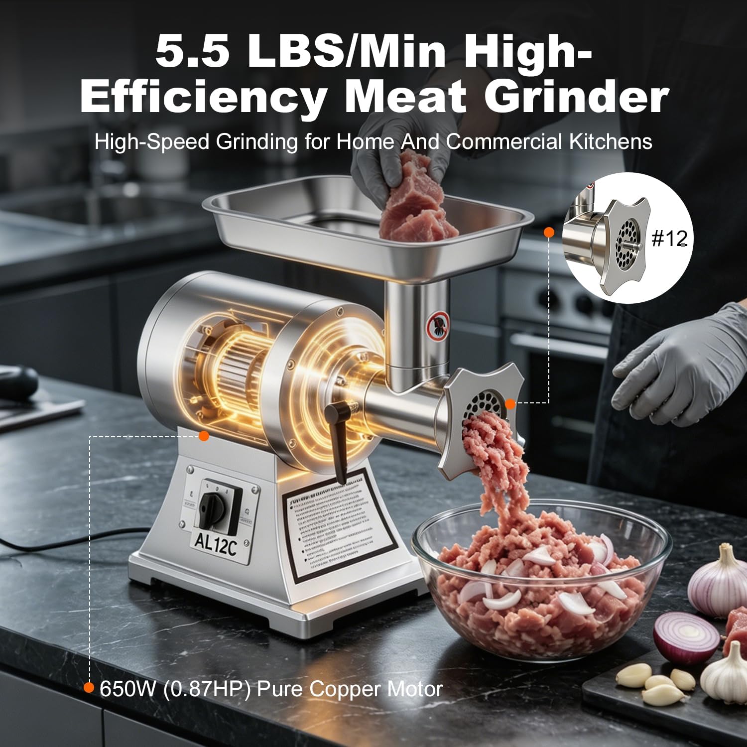 Commercial Meat Grinder Stainless Steel Electric Meat Mincer #12C
