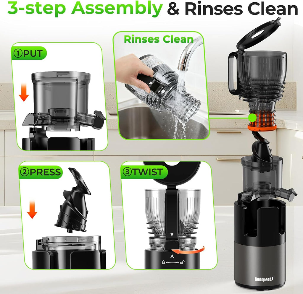 Juicer Machines, 6" Large Feed Chute Cold Press Juicer