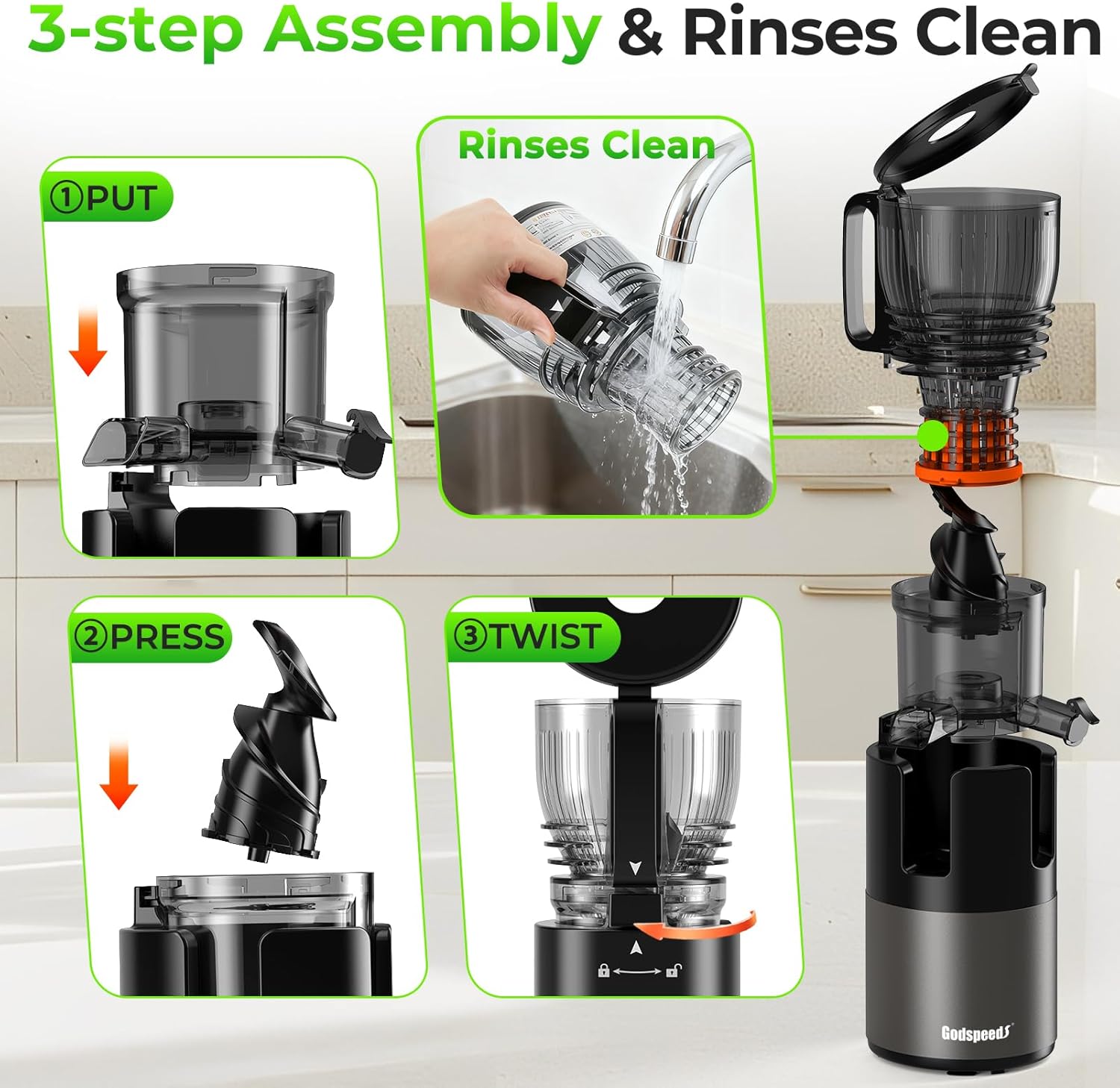 Juicer Machines, 6" Large Feed Chute Cold Press Juicer