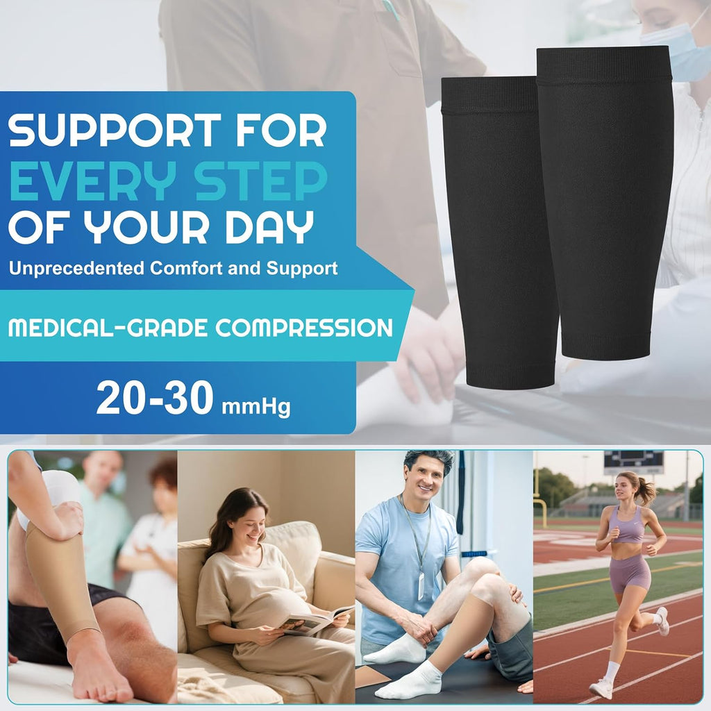 2 Pairs Calf Compression Sleeves Men&Women 20-30mmHg Medical Shin Splint for Leg Surpport Relief Pain Varicose Veins